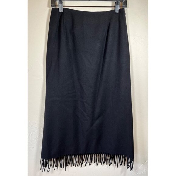 Vintage Pendleton 100% Wool Long Black Skirt Lined Fringe Bottom Womens 6 - Picture 1 of 8